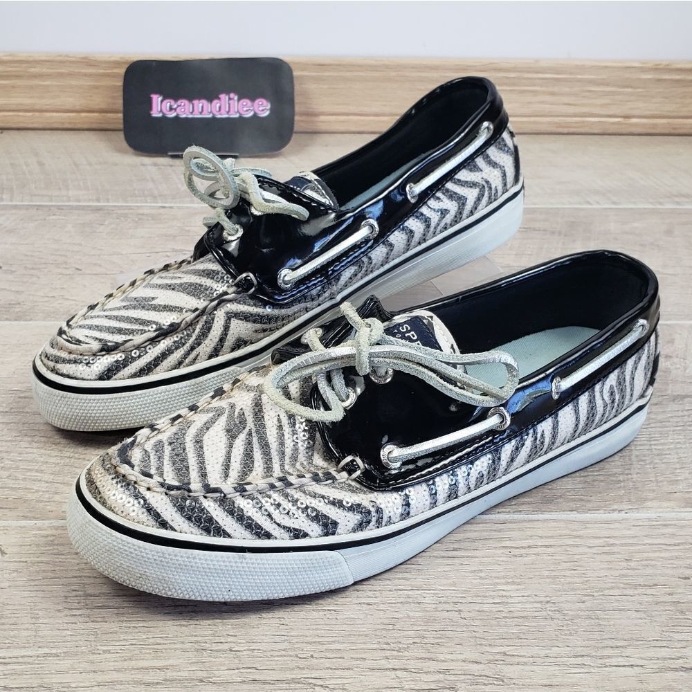 Sperry Top-Sider Black/White Zebra Sequin Size 7.5